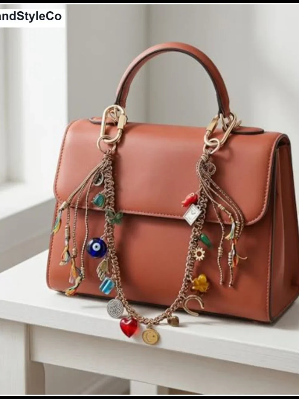 Braided Beaded Bag Charm Chain Handbag Purse Keychain Accessory